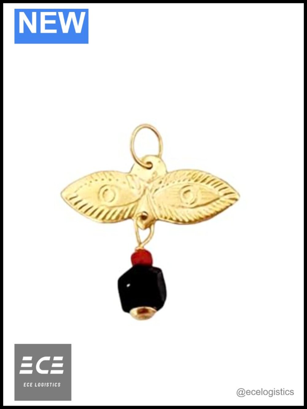 10K Yellow Gold Santa Lucia Eyes Charm Genuine Azabache Jet Pendant